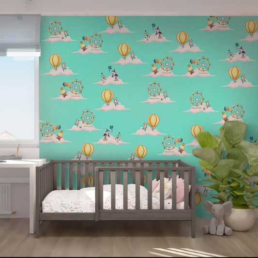 Whimsical Circus Hot Air Balloon Wallpaper