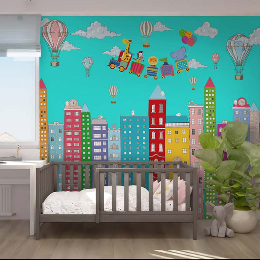 Whimsical Cityscape Hot Air Balloon Adventure