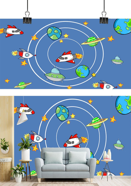 Whimsical Cosmic Rockets Wallpaper