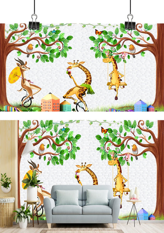 Whimsical Giraffe & Springbok Treetop Fun