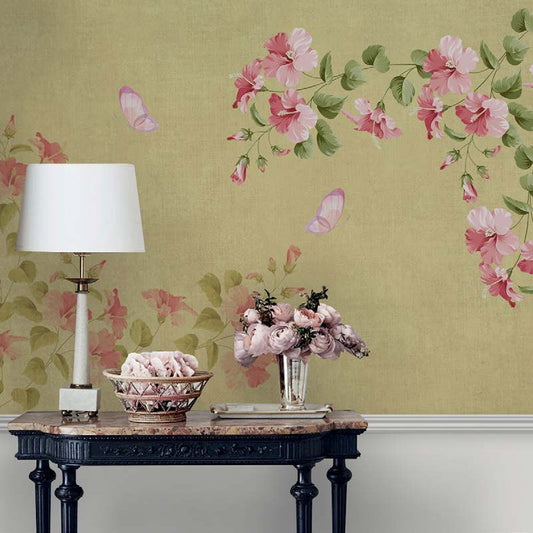 Whimsical Hibiscus & Butterflies Wallpaper