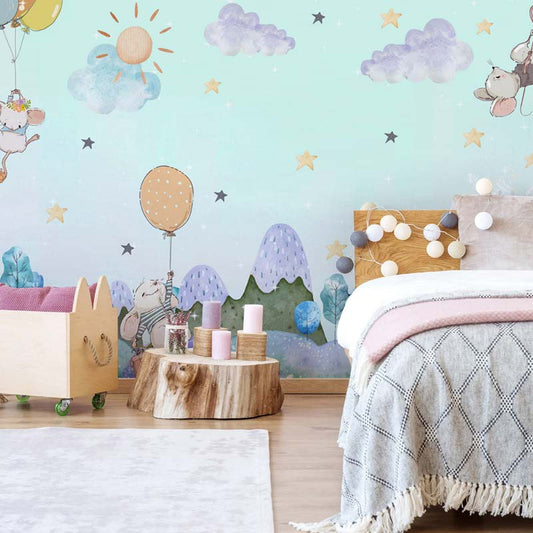 Whimsical Mice Hot Air Balloon Adventure Wallpaper