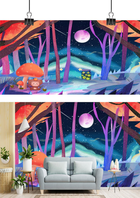 Whimsical Moonlit Forest Wallpaper Mural