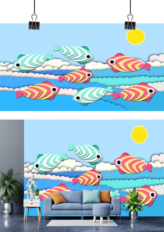 Whimsical Paper Fish Ocean Scene