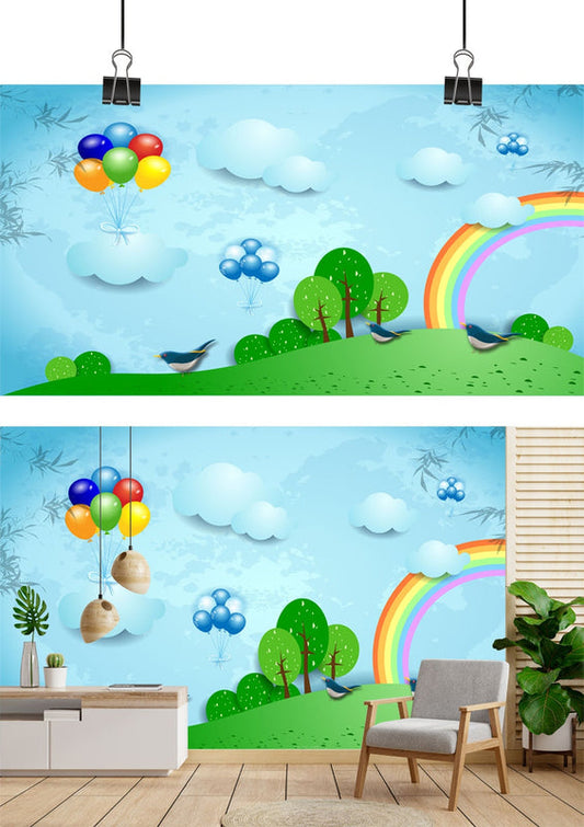 Whimsical Rainbow Balloon Land Wallpaper