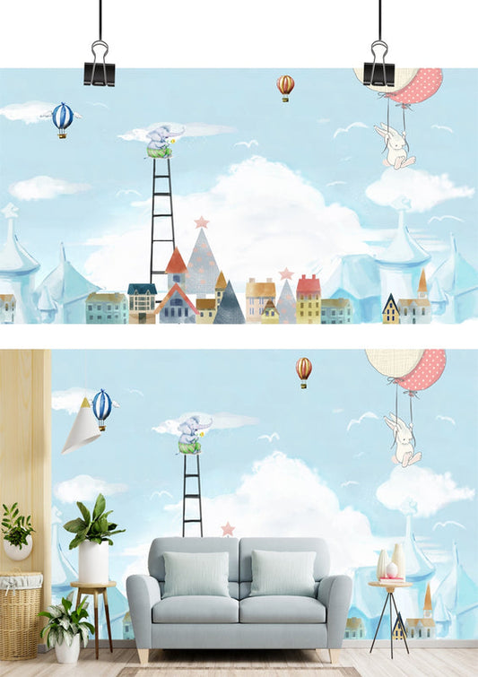 Whimsical Sky Town Wallpaper Mural