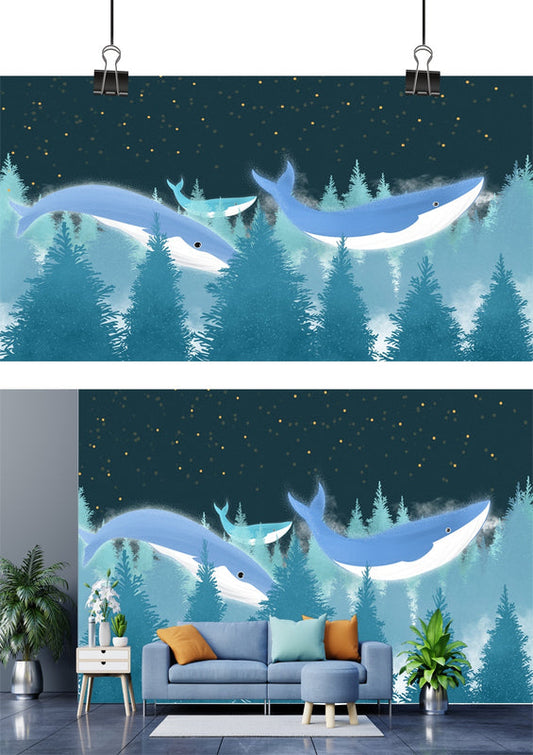 Whispering Whales in a Starry Forest