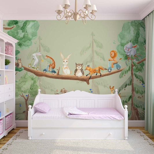 Woodland Critters Scooter Adventure Wallpaper